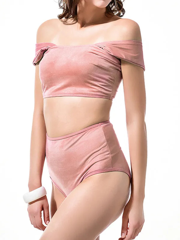 Pure Color Retro Two-piece Swimsuit