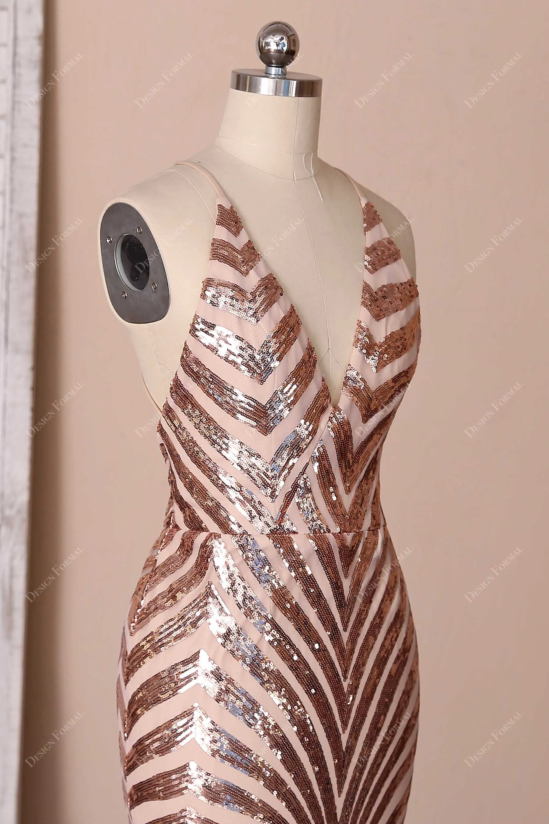 Rose Gold Spider Web Sequin Mermaid Dress