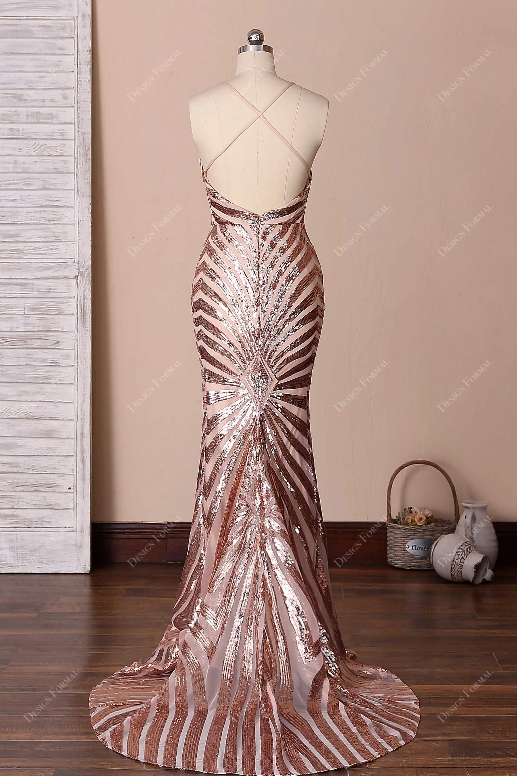 Rose Gold Spider Web Sequin Mermaid Dress