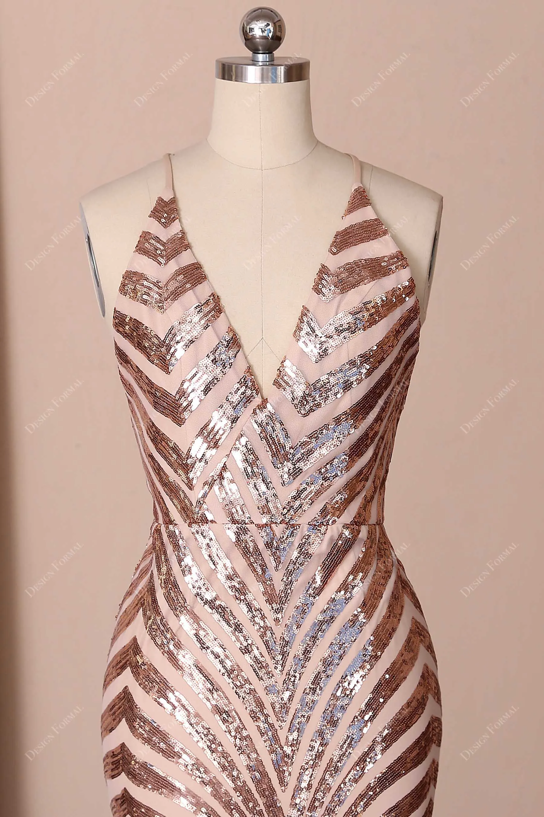 Rose Gold Spider Web Sequin Mermaid Dress