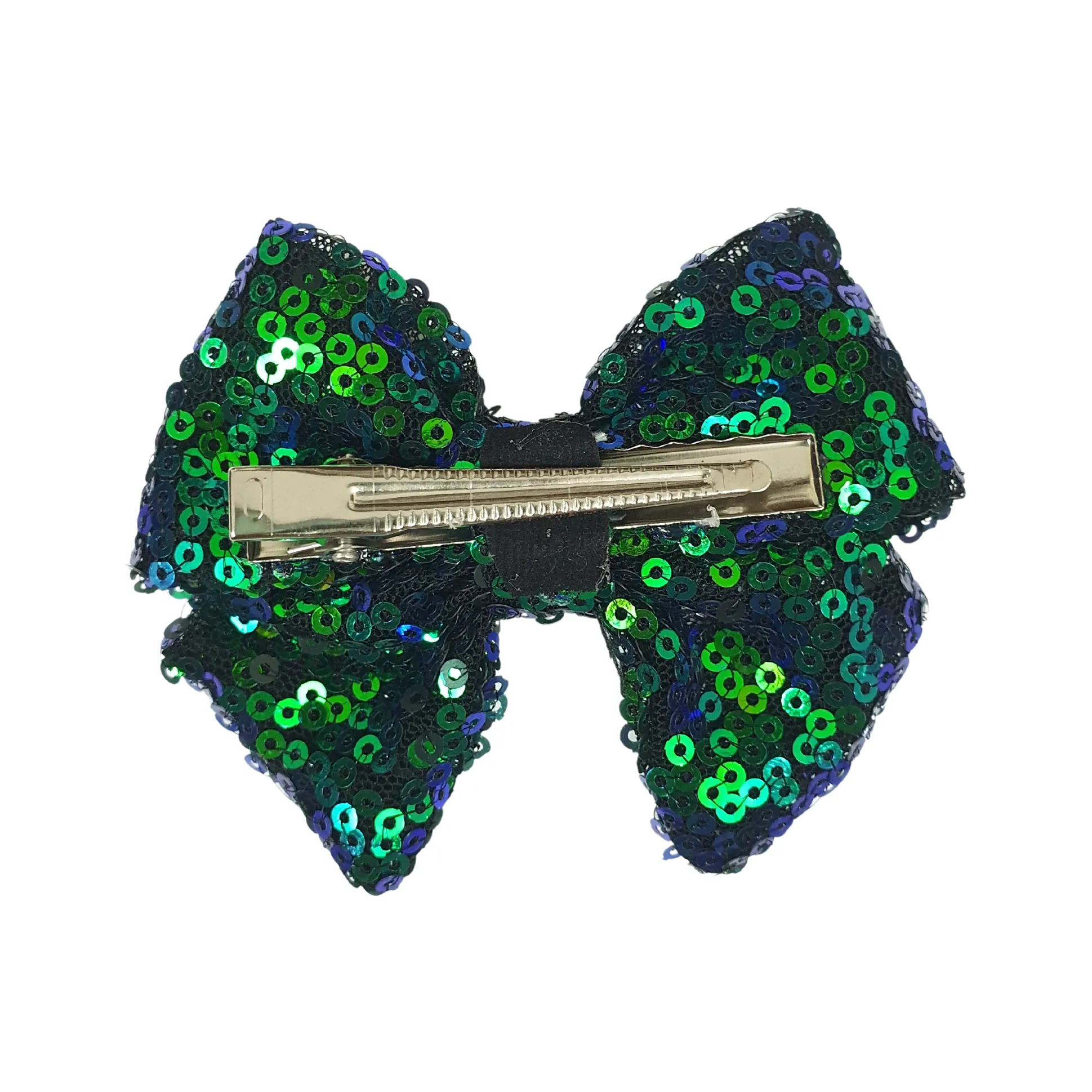 Sequined School Bow Alligator Hair Clip- Dark Green