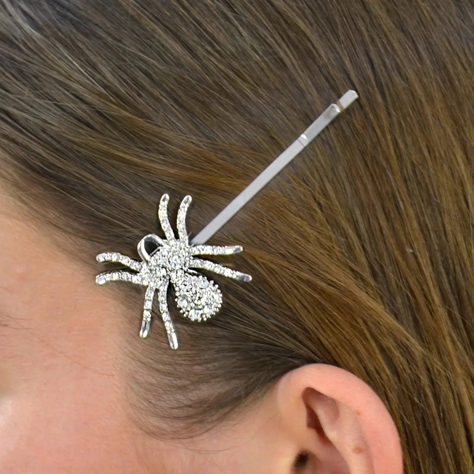 Spiders Halloween Hair Slides Set Of 2 Diamante Silver Clips