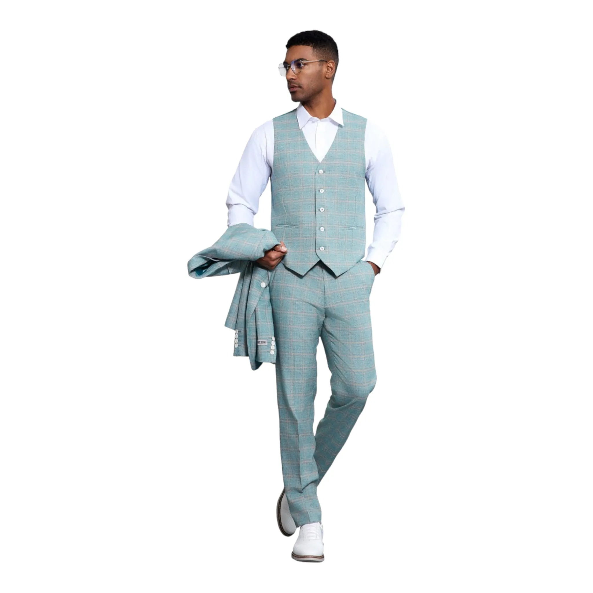 STACY ADAMS: Windowpane 3pc. Suit SM182H