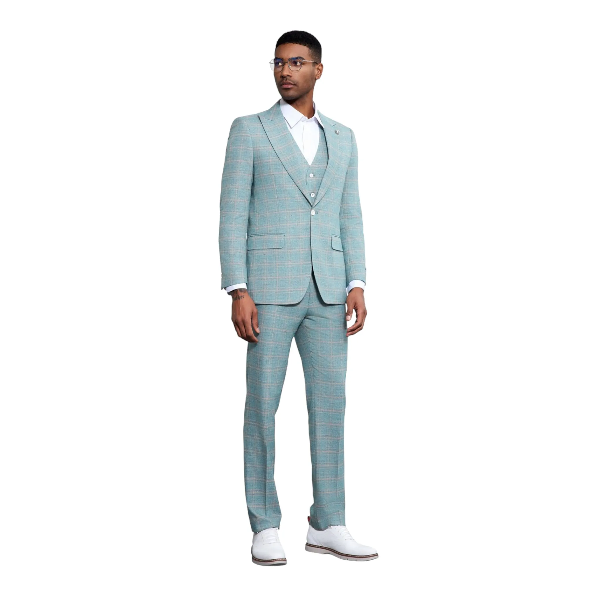 STACY ADAMS: Windowpane 3pc. Suit SM182H