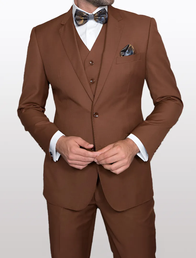 Statement Men's Solid Copper Modern Fit 100% Wool Vested Suit