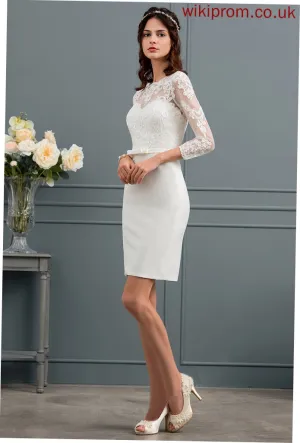 Stretch Illusion With Wedding Angela Crepe Lace Sequins Dress Sheath/Column Wedding Dresses Knee-Length Bow(s)