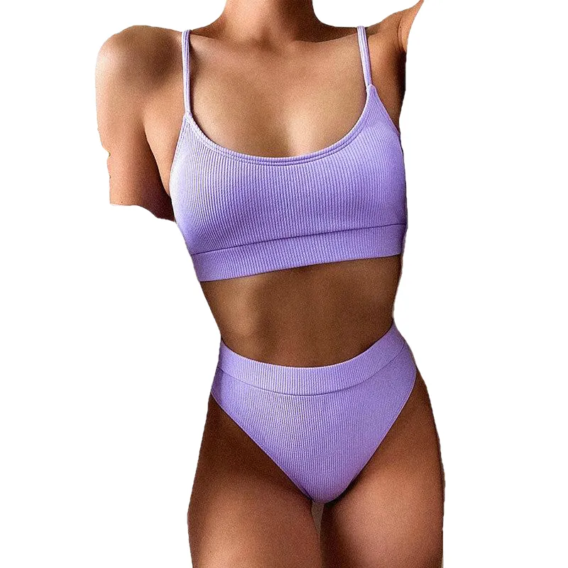 Stylish Hotties' High Waist Ribbed Strap Push Up Swimsuits