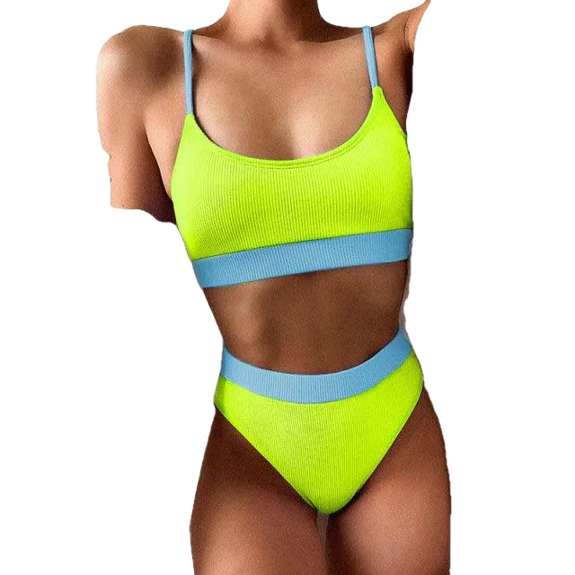 Stylish Hotties' High Waist Ribbed Strap Push Up Swimsuits