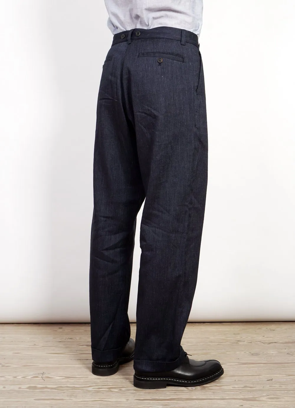 SUNE | Pleated Wide Cut Trousers | Navy Melange