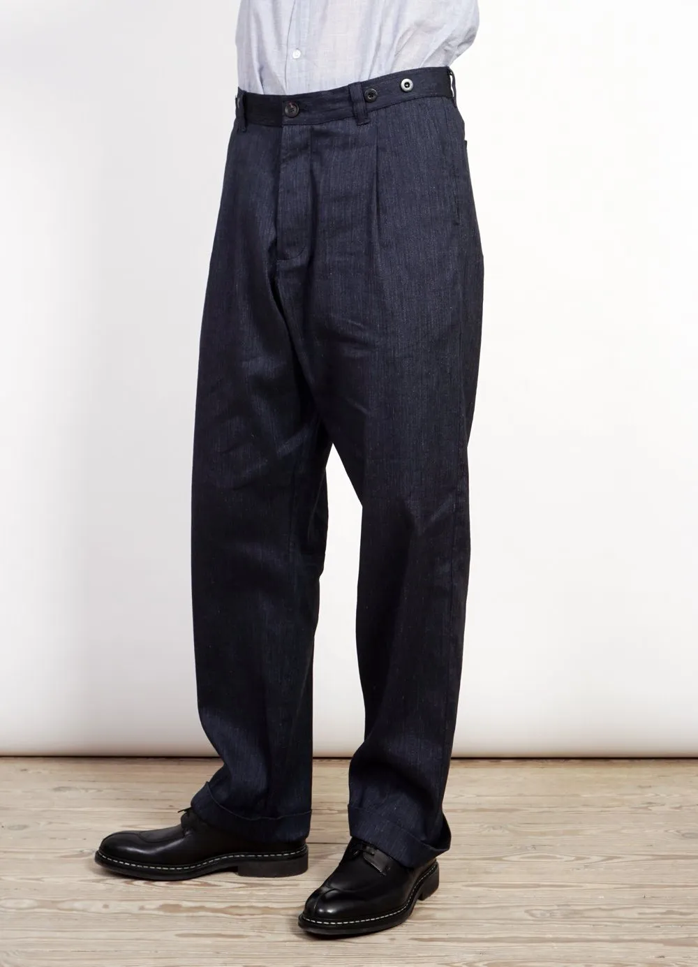 SUNE | Pleated Wide Cut Trousers | Navy Melange