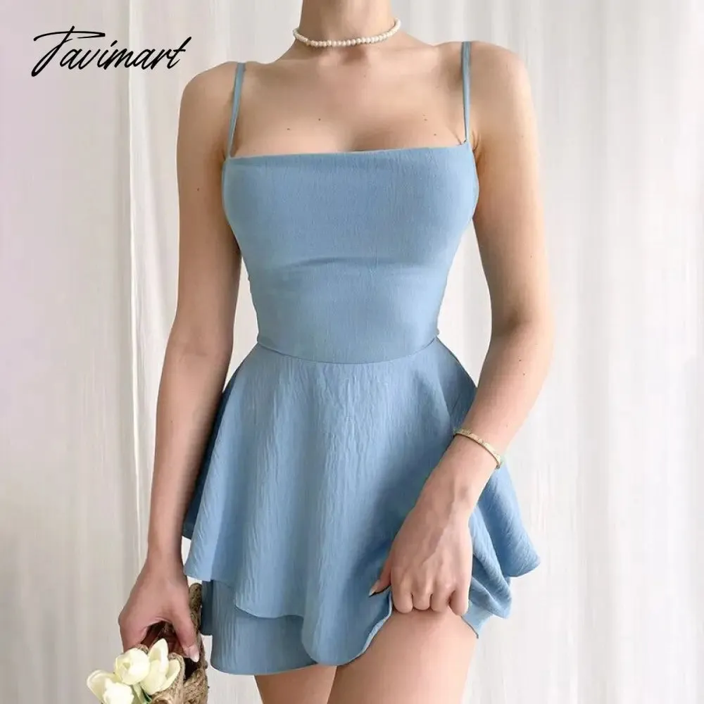 Tavimart Sexy Backless Bandage Mini Dress for Women Elegant Spaghetti Strap Party Dresses Fashion Summer Bodycon Beach Ruffle Dress