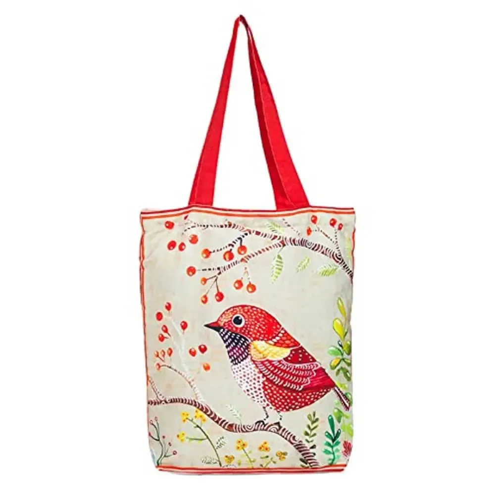 Tikuli Polyester Durable Canvas Large Size Printed Tote Bag for Women with ZIP (Red Multi-2)