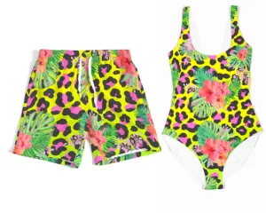 TROPICAL HIBSCUS & ANIMAL PRINT COUPLES MATCHING SWIMSUITS