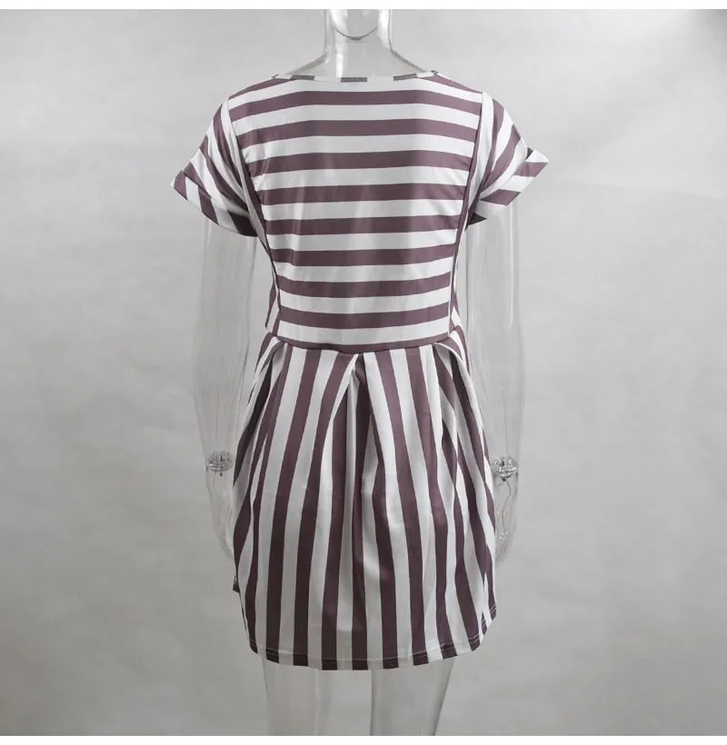 VenusFox  A-Line Striped Short Sleeve Casual Dress