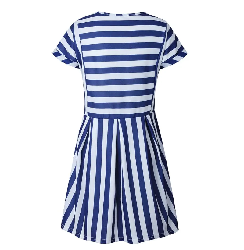 VenusFox  A-Line Striped Short Sleeve Casual Dress