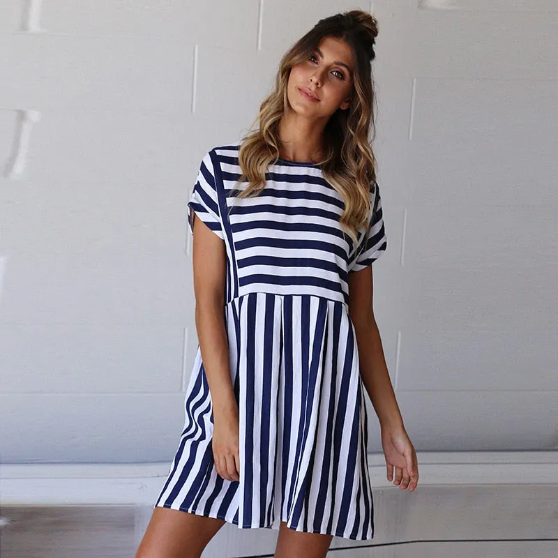 VenusFox  A-Line Striped Short Sleeve Casual Dress