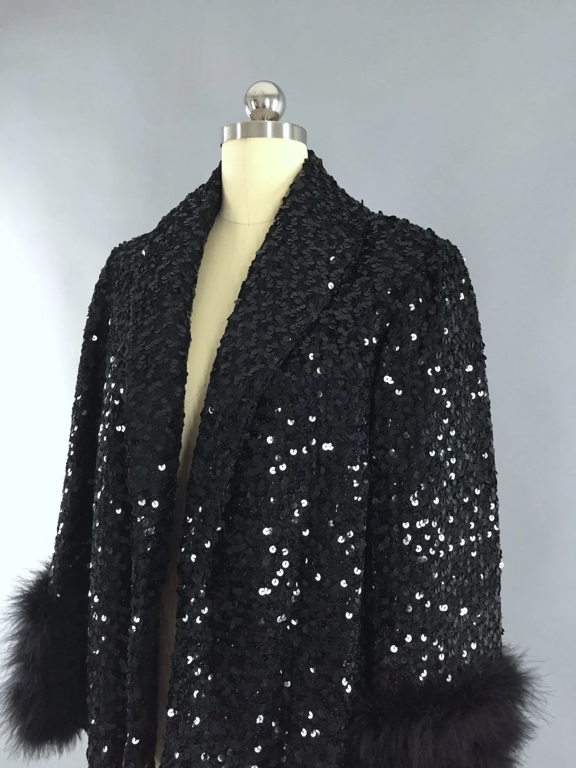 Vintage 1960s Sequined Jacket with Marabou Feather Trim