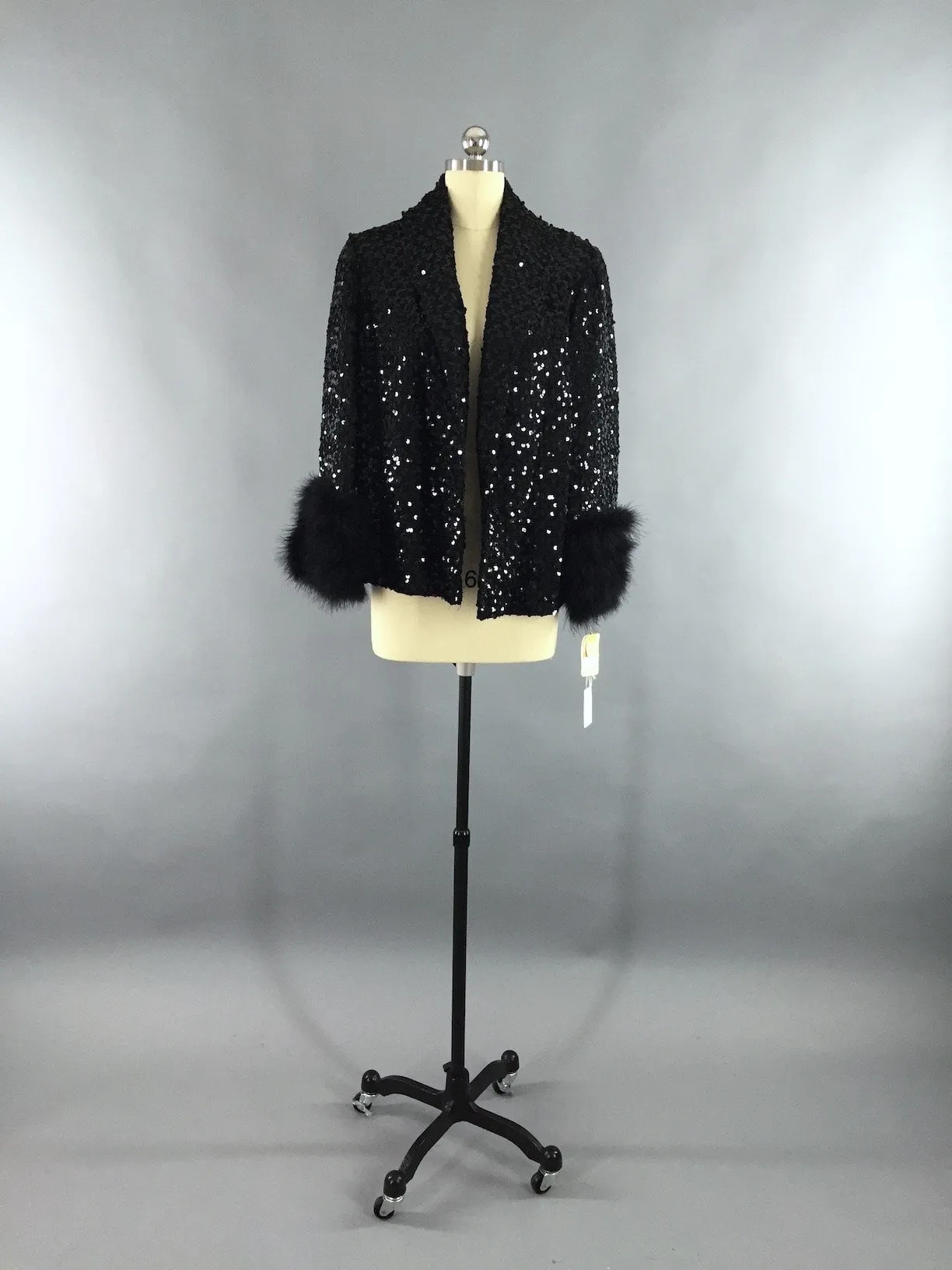 Vintage 1960s Sequined Jacket with Marabou Feather Trim