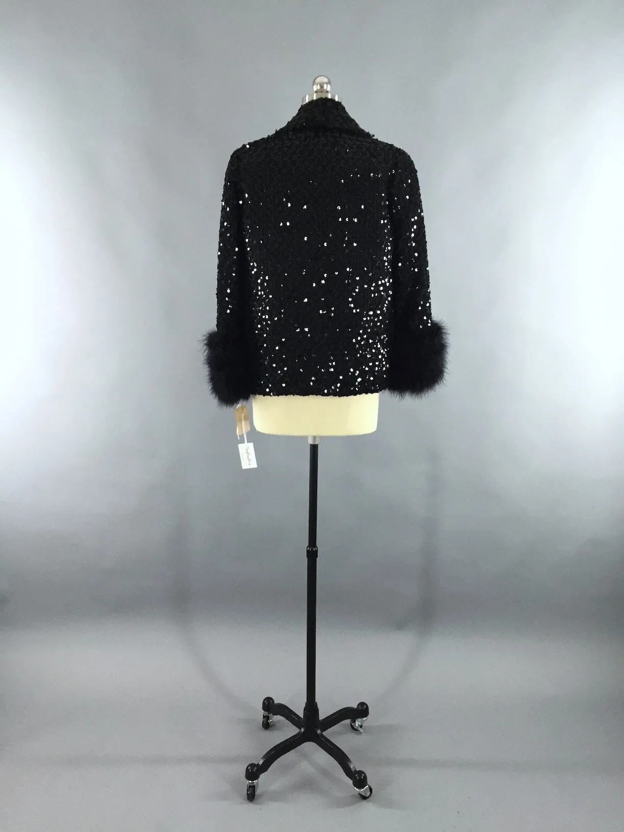 Vintage 1960s Sequined Jacket with Marabou Feather Trim