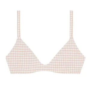 women's brown crinkle gingham bikini top