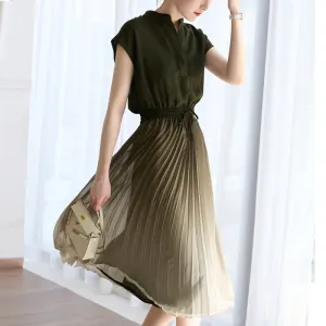 Women's Waistband Pleated Dress-Naoko Dress