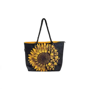 Zippered Beach Bag- Skullflowers